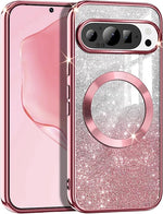 Rose Gold Glitter Shockproof Case for Pixel 9/9 Pro, MagSafe Compatible, Slim TPU