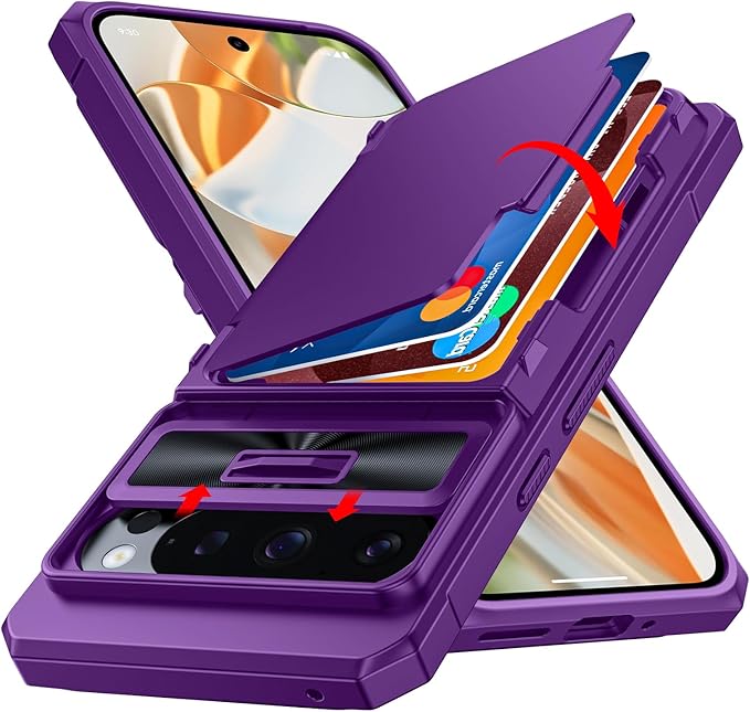 Purple Shockproof Wallet Case for Pixel 9/9 Pro with Card Holder, Kickstand, RFID