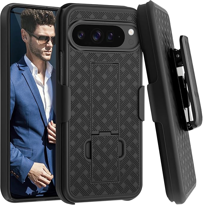 Google Pixel 9 Pro XL Case with Belt Clip, Kickstand, Shockproof & Anti-Scratch