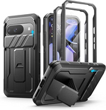 Black Pixel 9 rugged case with slide camera cover, screen protector & kickstand.