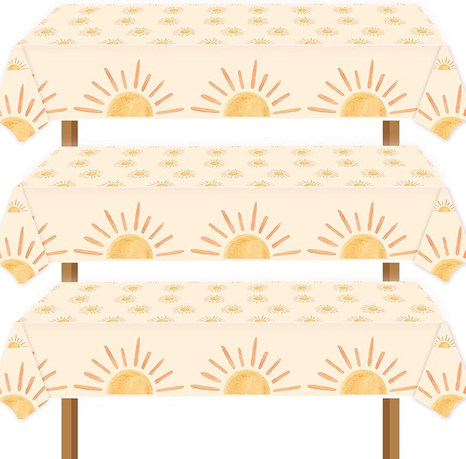 3 Pcs Boho Sunshine Birthday Party Tablecloths - Hippie Sun Baby Shower Decor