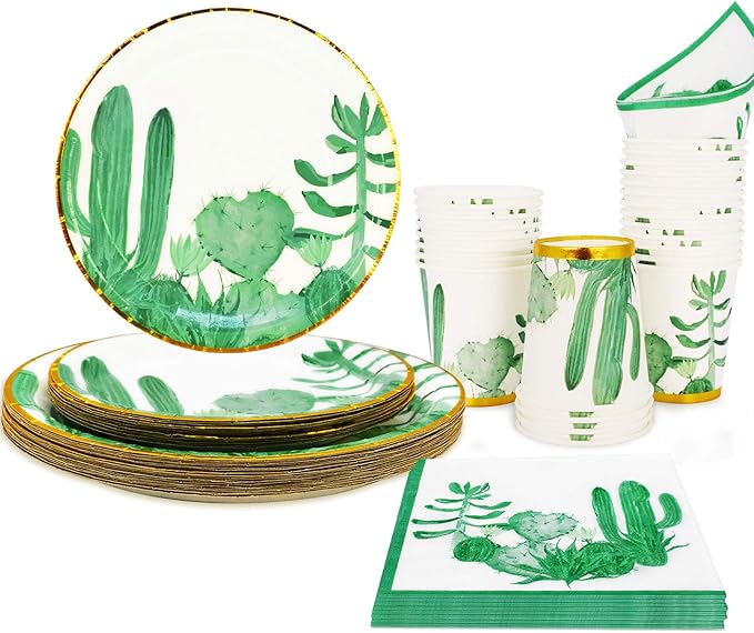 Boho Jungle Party Supplies Set for 24 - Plates, Cups, Napkins for Baby Showers