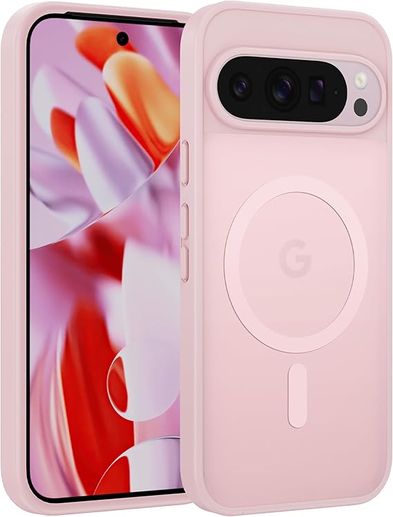 Google Pixel 9 Pro XL Case: Magnetic Matte Shockproof Military Grade Protection (Pink)