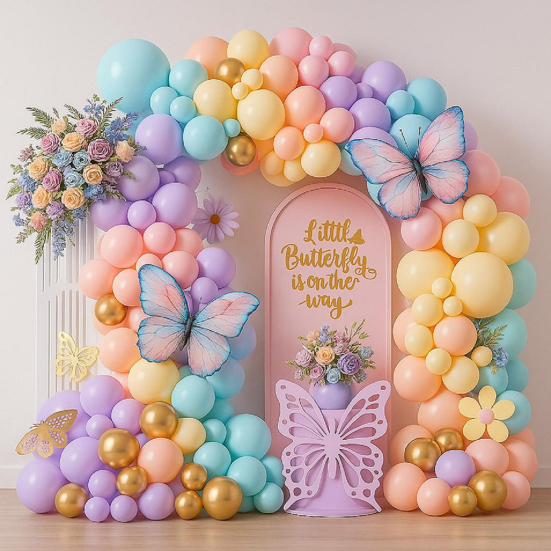 Whimsical Butterfly Balloon Arch Kit 147pcs Soft Pastel Balloons for Dreamy Birthday or Wedding Decor
