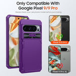 Purple Shockproof Wallet Case for Pixel 9/9 Pro with Card Holder, Kickstand, RFID