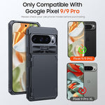 Black Shockproof Wallet Case for Pixel 9/9 Pro, Card Holder, Camera Cover, Kickstand