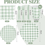 168-Piece Sage Green Gingham Party Supplies Set - Plates, Cups, Cutlery for 24