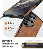 Brown leather Galaxy S25 Ultra case with MagSafe, strong magnets & kickstand.