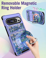 Cute Kawaii Blue Water Lily Case for Google Pixel 9 Pro XL with Ring Stand