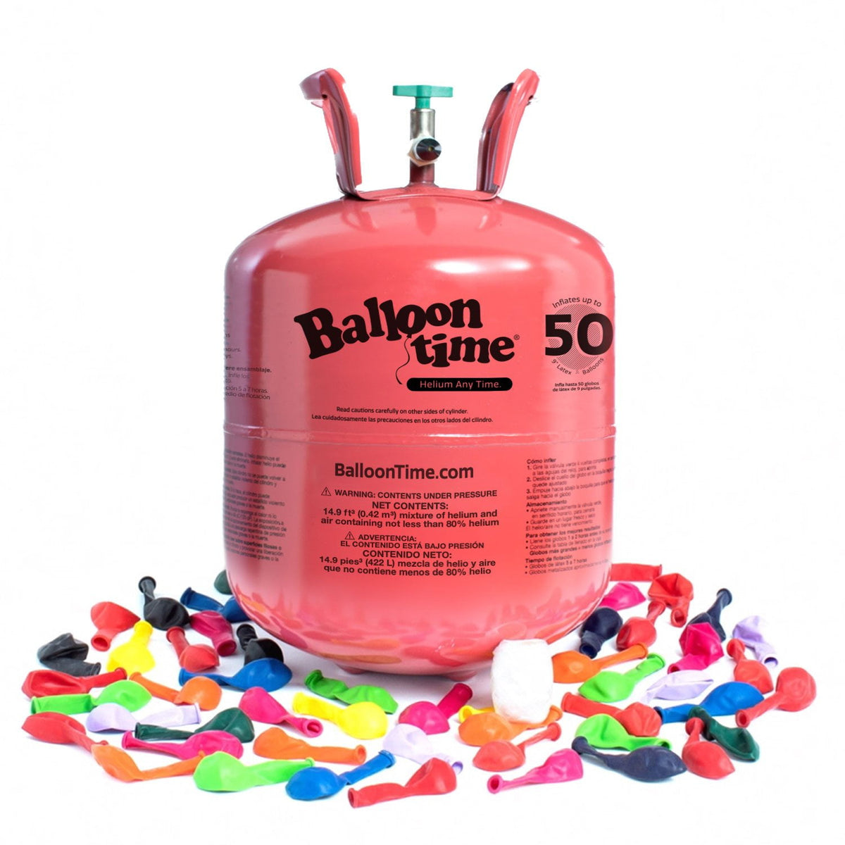 Balloon Time Jumbo Helium Tank, 12", with 50 9-inch Latex Balloons and Ribbon