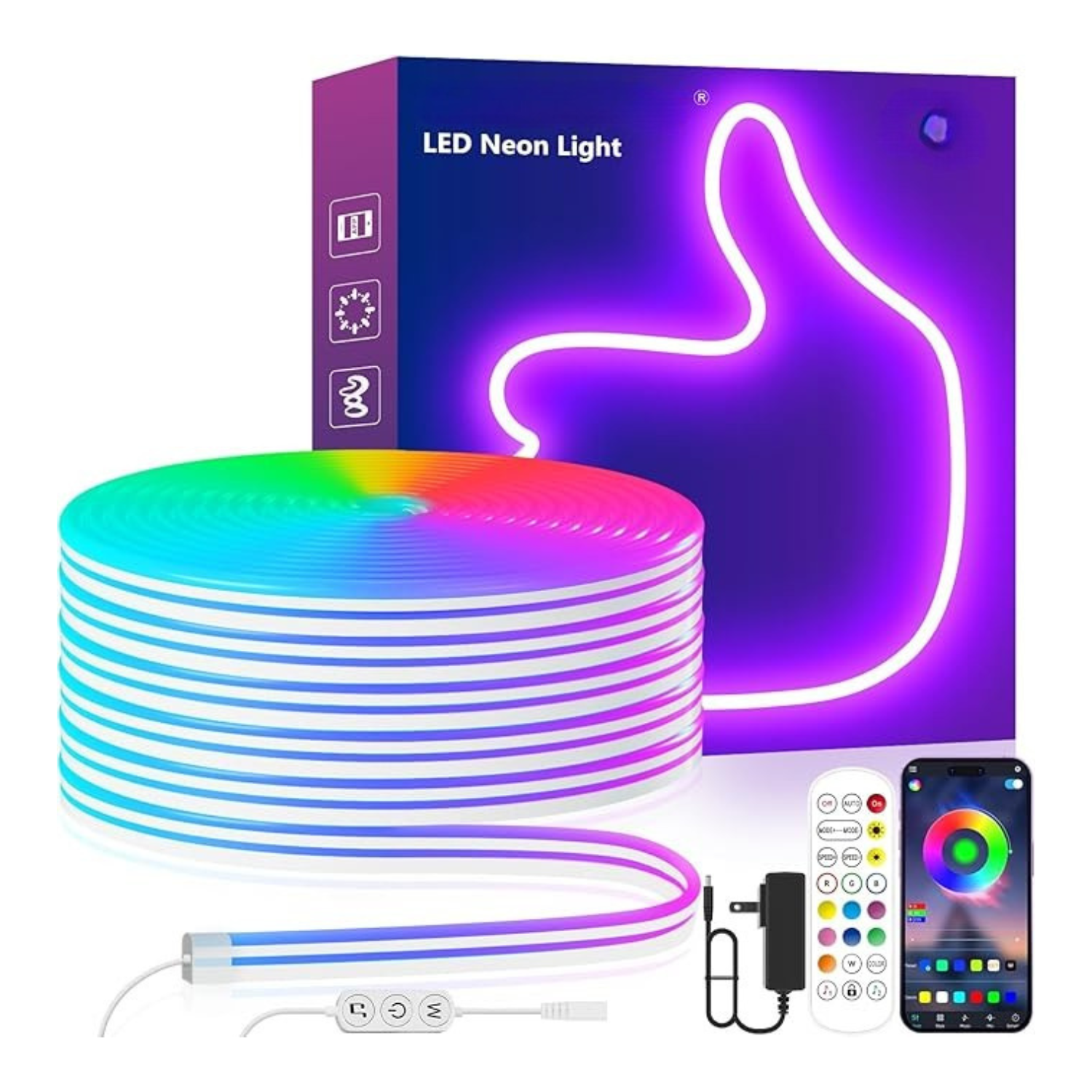 13.1FT RGB LED Neon Rope Lights Music Sync App Remote Control IP67 Waterproof Strip