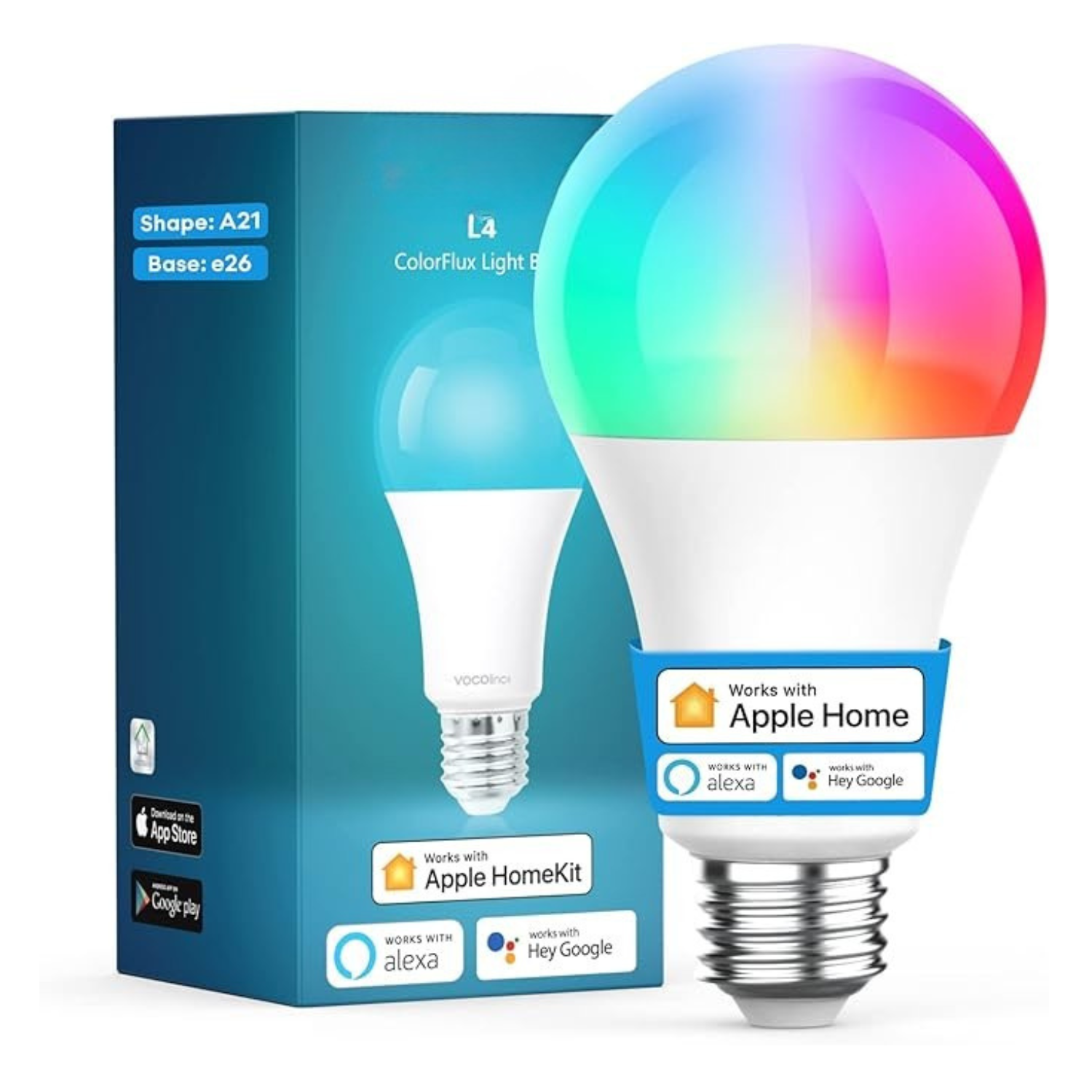 A21 Smart WiFi LED Bulb RGBW 850LM Dimmable E26 Works with Apple HomeKit Alexa Google Home