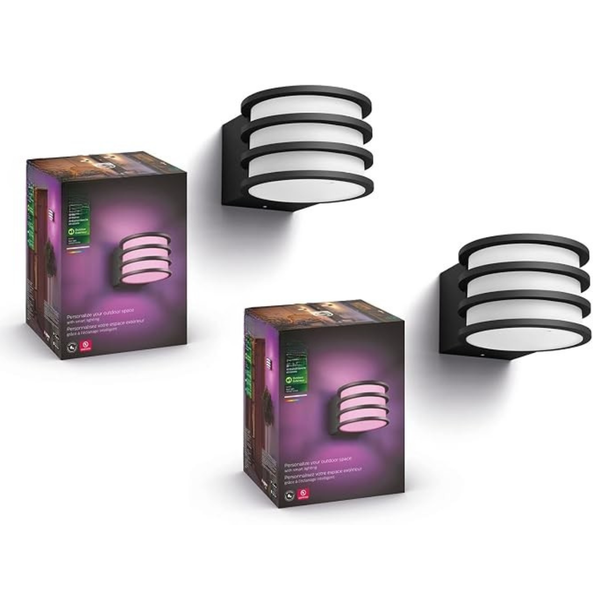 Lucca Outdoor Smart Wall Light Black E26 Color Changing LED 2 Pack Weatherproof App & Voice Control