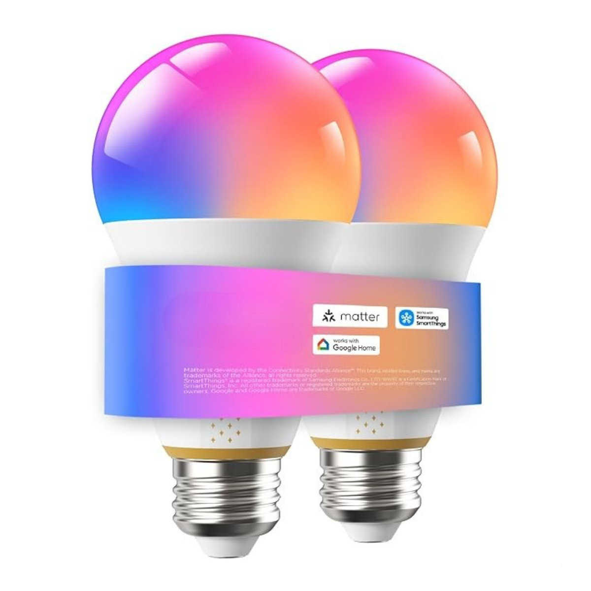 A21 Smart LED Light Bulbs 2 Pack 1600LM 100W Equivalent RGBWW Matter Alexa SmartThings Compatible