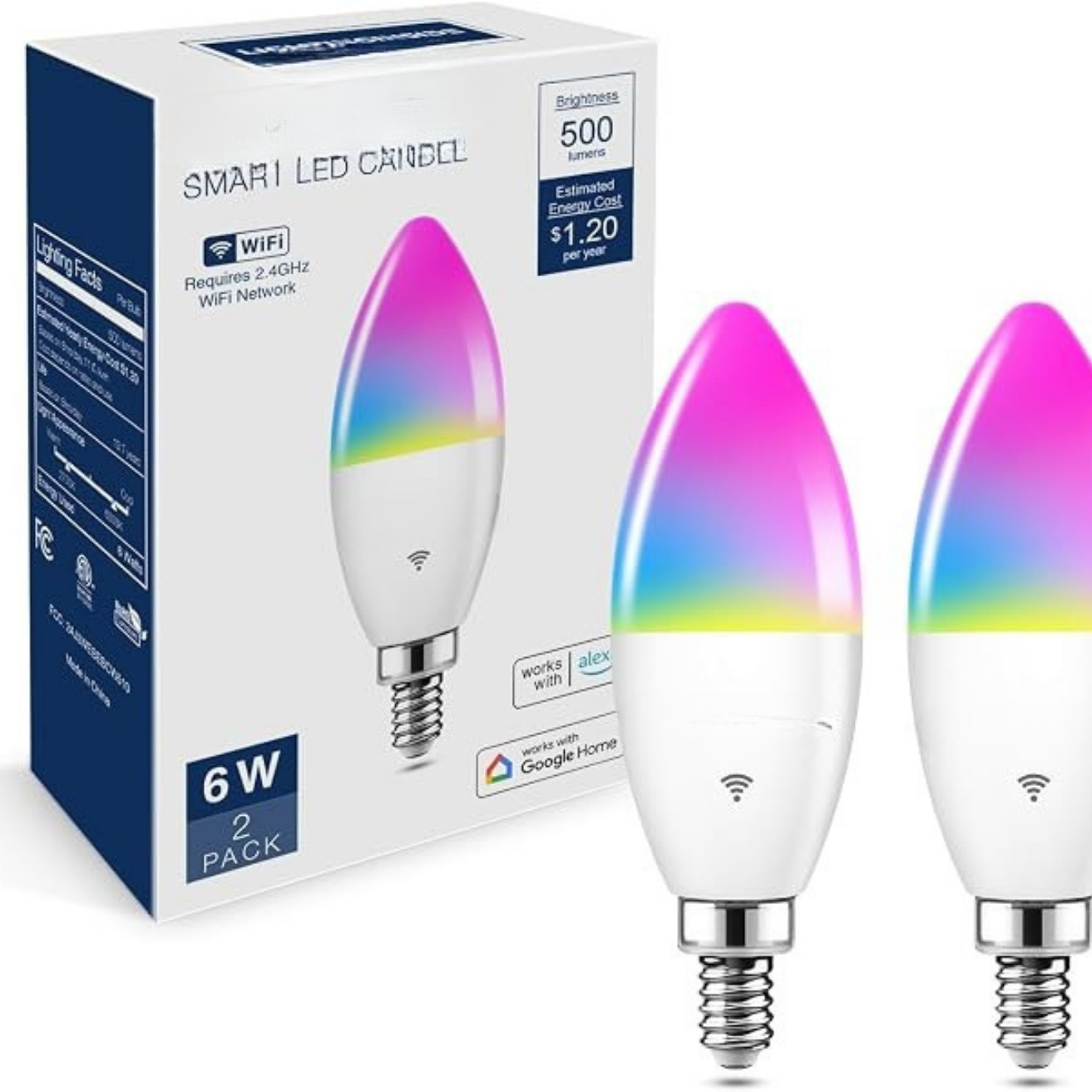 Smart E12 Candelabra LED Light Bulbs 60W Equivalent 2 Pack