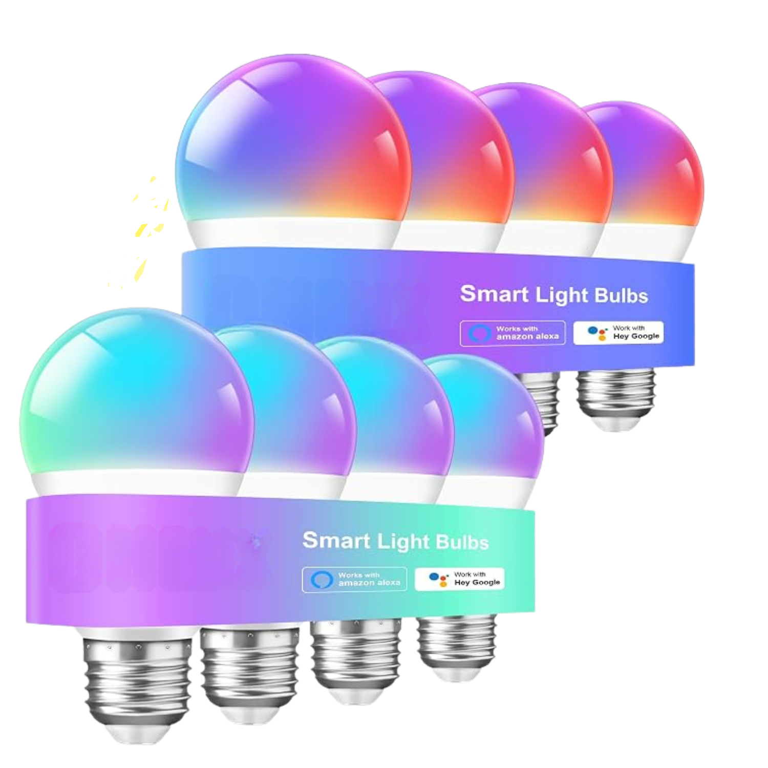 Smart LED Light Bulb 100W Equivalent RGB Color Changing WiFi A19 8 Pack