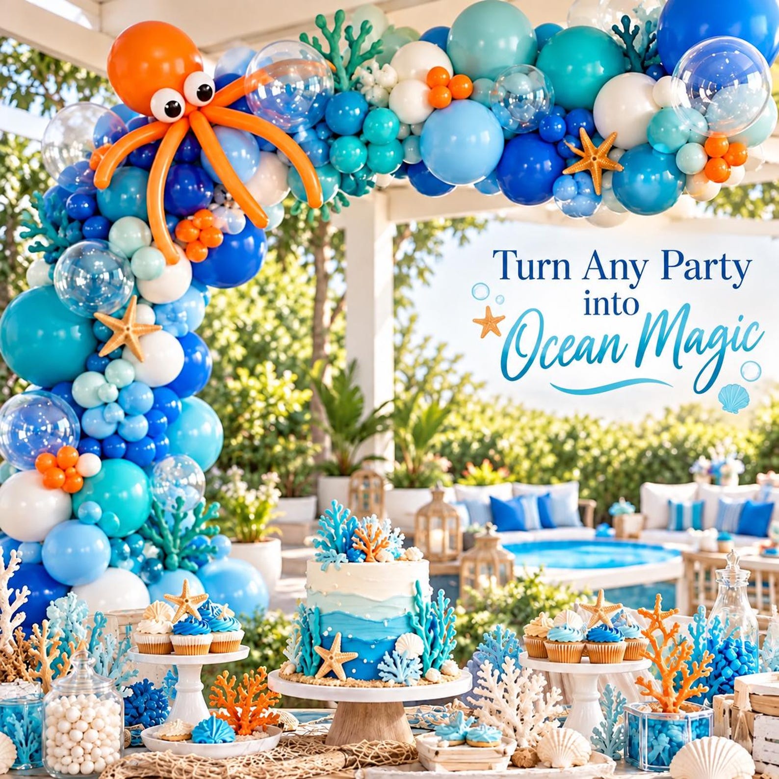 304 Piece Under The Sea Ocean Balloon Arch Kit for Theme Party Decorations
