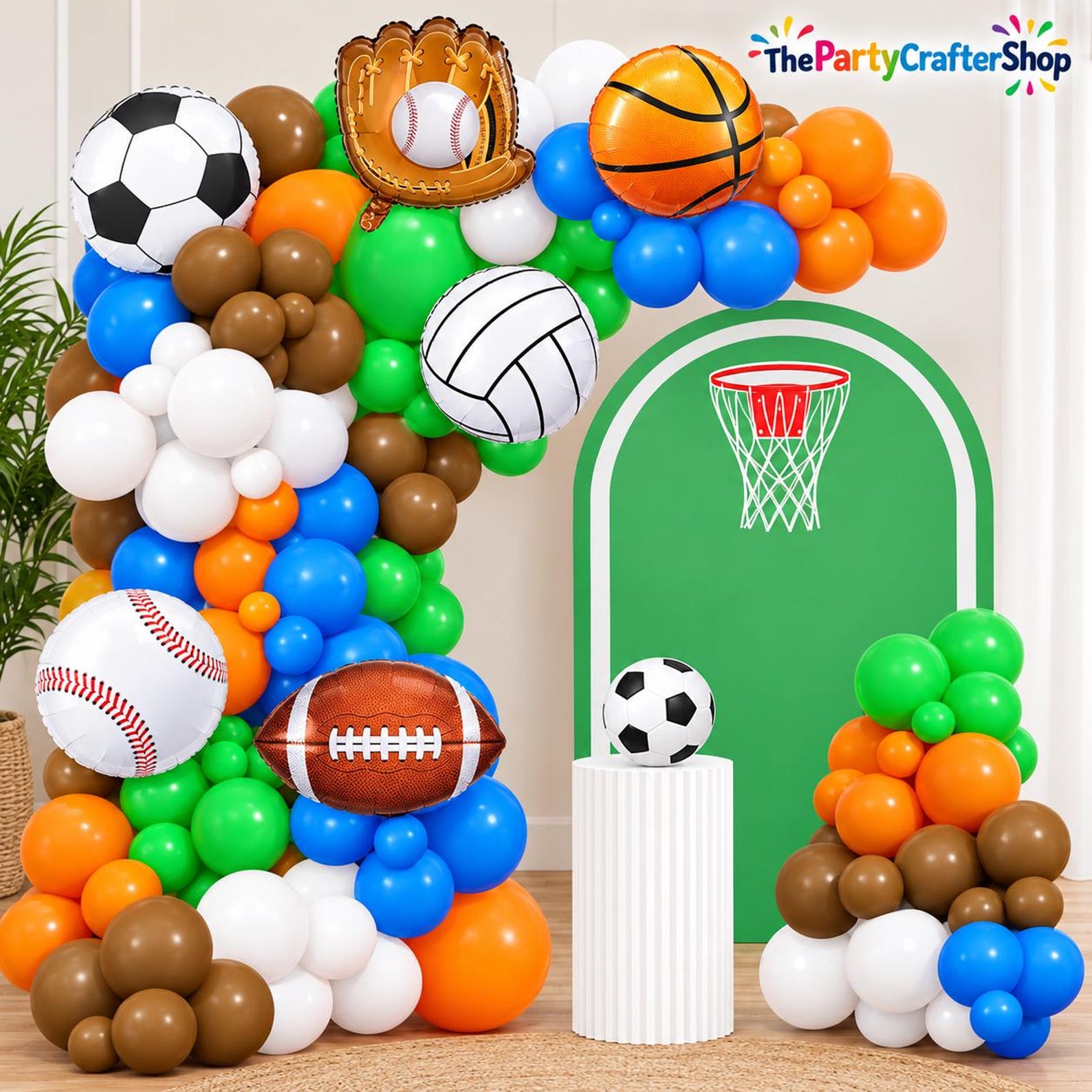 Sports Balloon Arch Garland Kit Football Party Decorations with Brown Green Orange and Blue Balloons