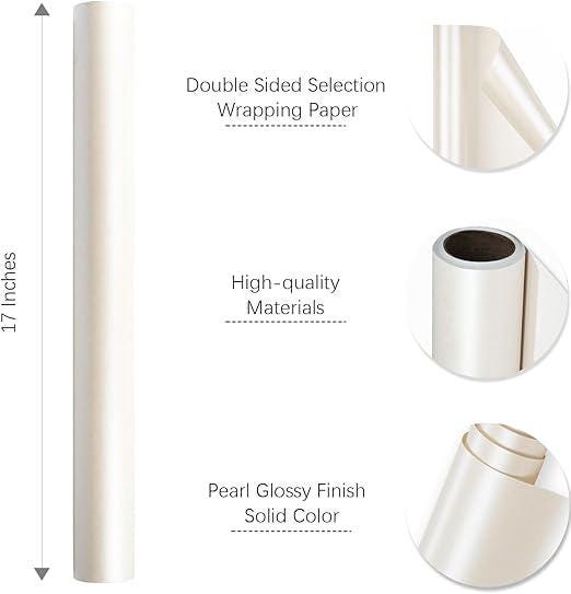 Cream Pearl Glossy Wrapping Paper 17"x32.8' – Elegant Wrap for Any Occasion