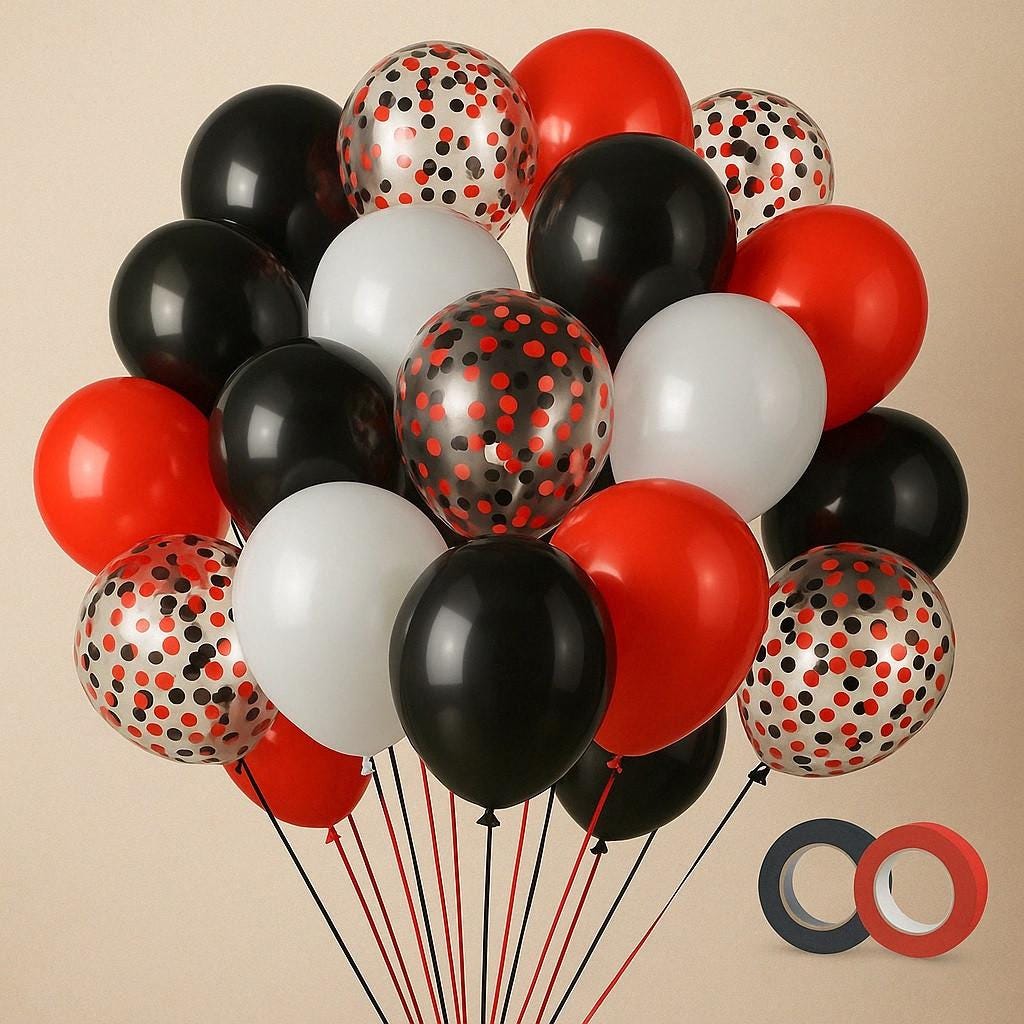 Red, Black  White Balloon Arch Set (52pcs) with Confetti  Great for Parties & Weddings