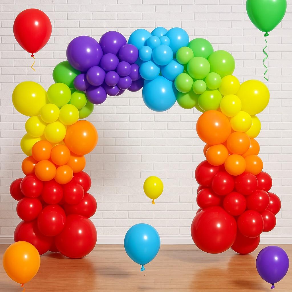 Rainbow Balloon Arch Kit (120pcs) – Bright Colors for Joyful Birthday Events