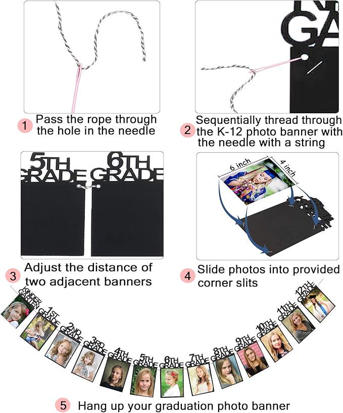 2025–2026 Graduation Photo Banner – K-12 Picture Display for Party Decor, Black, 4x6"
