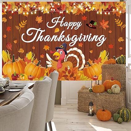 Happy Thanksgiving Banner Pumpkin Maple Leaf Turkey Backdrop Party Decorations