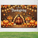 Happy Thanksgiving Backdrop Pumpkin Turkey Maple Leaves Fall Party Decorations