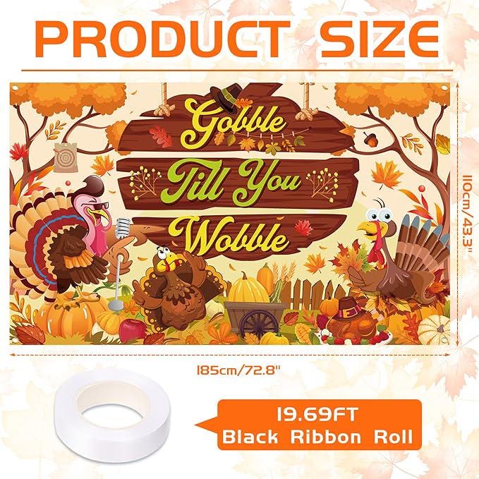 Thanksgiving Backdrop Gobble Till You Wobble Turkey Pumpkin Fall Party Decor