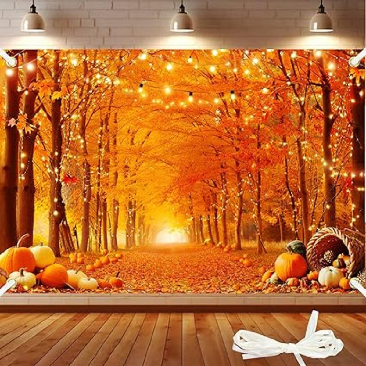 7x5FT Fall Thanksgiving Backdrop Maple Leaves Pumpkin Autumn Photo Background