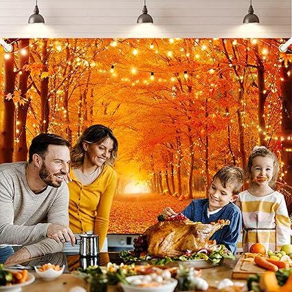 7x5FT Fall Thanksgiving Backdrop Maple Leaves Pumpkin Autumn Photo Background