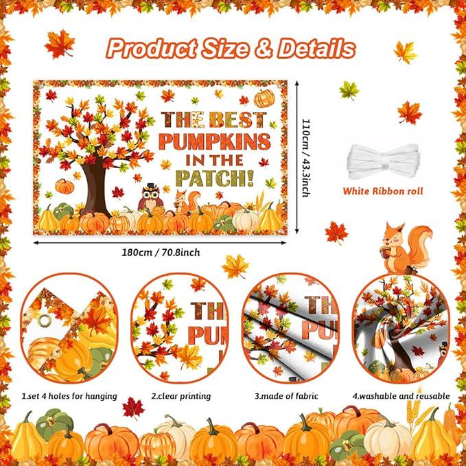 Pumpkin Patch Backdrop Fall Thanksgiving Maple Leaves Party Photo Background