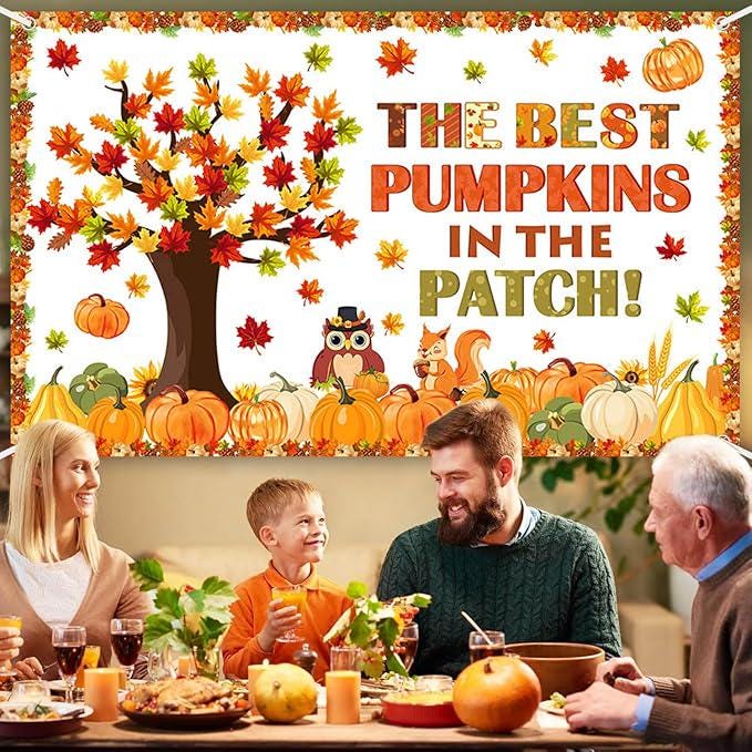 Pumpkin Patch Backdrop Fall Thanksgiving Maple Leaves Party Photo Background