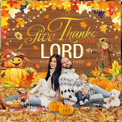 Give Thanks to The Lord Backdrop Autumn Harvest Thanksgiving Photo Background