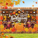Large Thanksgiving Banner Turkey Pumpkin Maple Leaf Backdrop Party Photo Decor