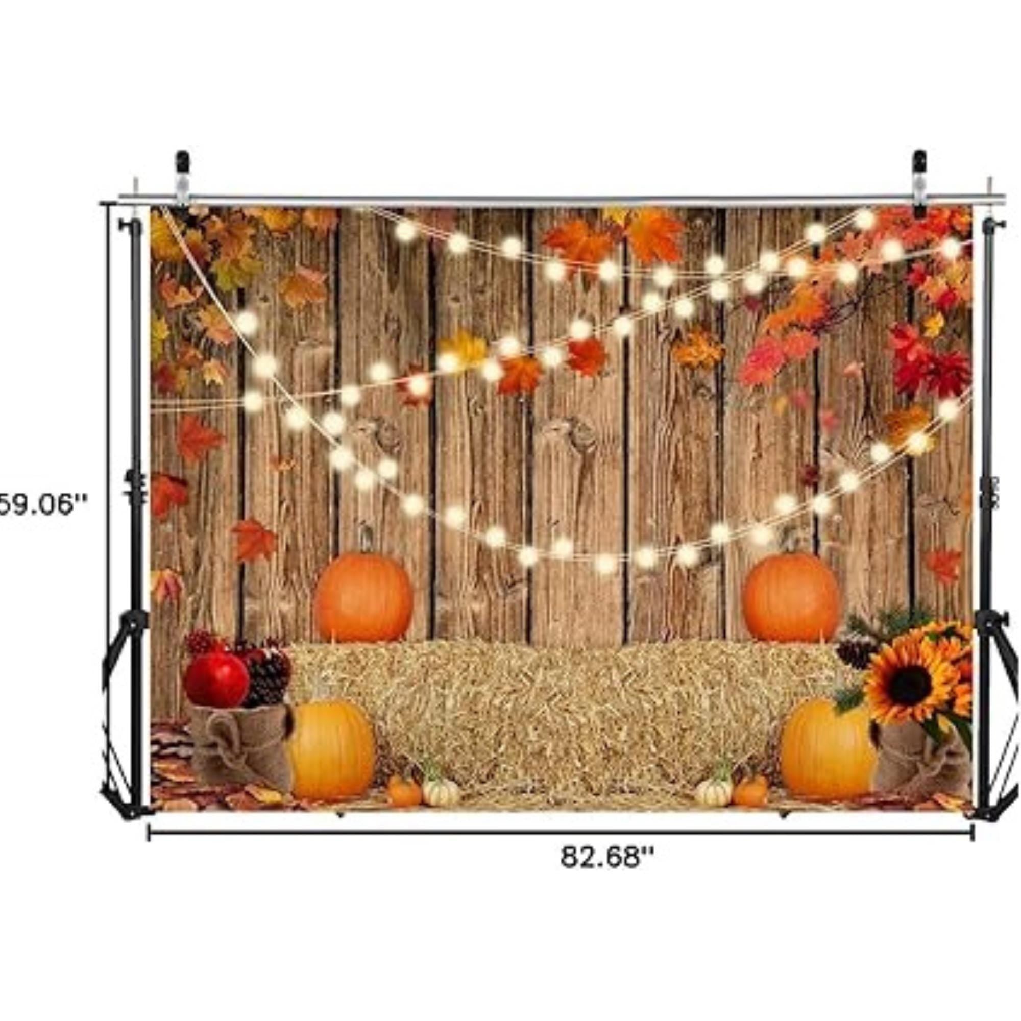 7x5FT Fall Pumpkin Backdrop Wood Floor Leaves Thanksgiving Photo Background Party Decor
