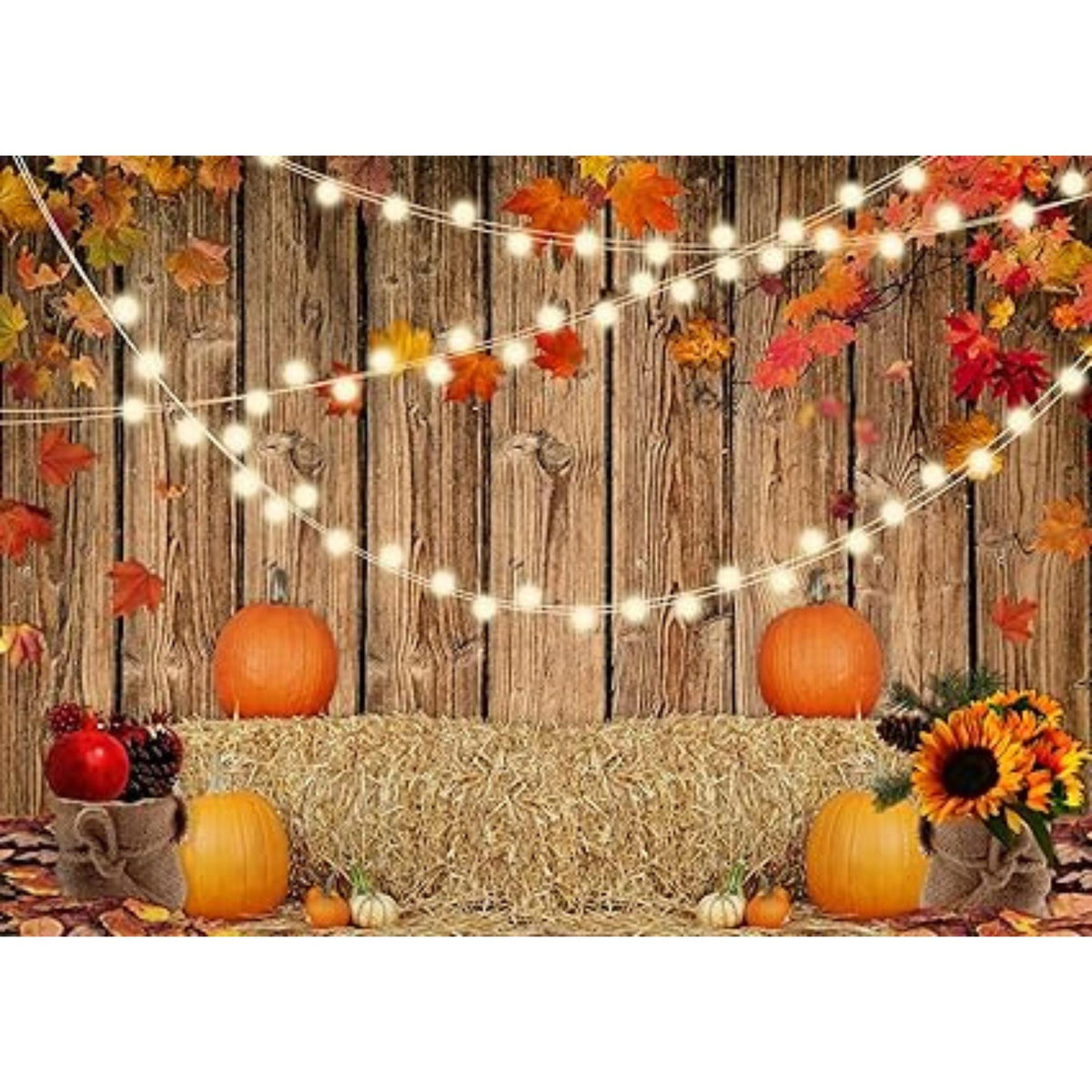 7x5FT Fall Pumpkin Backdrop Wood Floor Leaves Thanksgiving Photo Background Party Decor