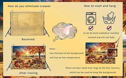 83x59 Inch Fall Backdrop Autumn Pumpkin Haystack Thanksgiving Photo Background