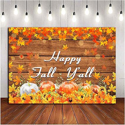 Happy Fall Yall Backdrop Pumpkin Rustic Wooden Maple Leaves 7x5FT Thanksgiving Photo Background