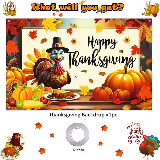 Happy Thanksgiving Backdrop 71x43 Inch Fall Photo Background Party Decorations