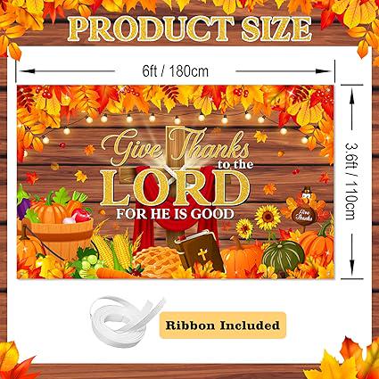 Give Thanks to The Lord Backdrop Fall Harvest Christian Thanksgiving Party Banner