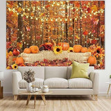 7x5FT Polyester Fall Backdrop Autumn Leaves Pumpkins Thanksgiving Photo Background