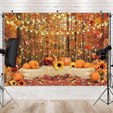 7x5FT Polyester Fall Backdrop Autumn Leaves Pumpkins Thanksgiving Photo Background