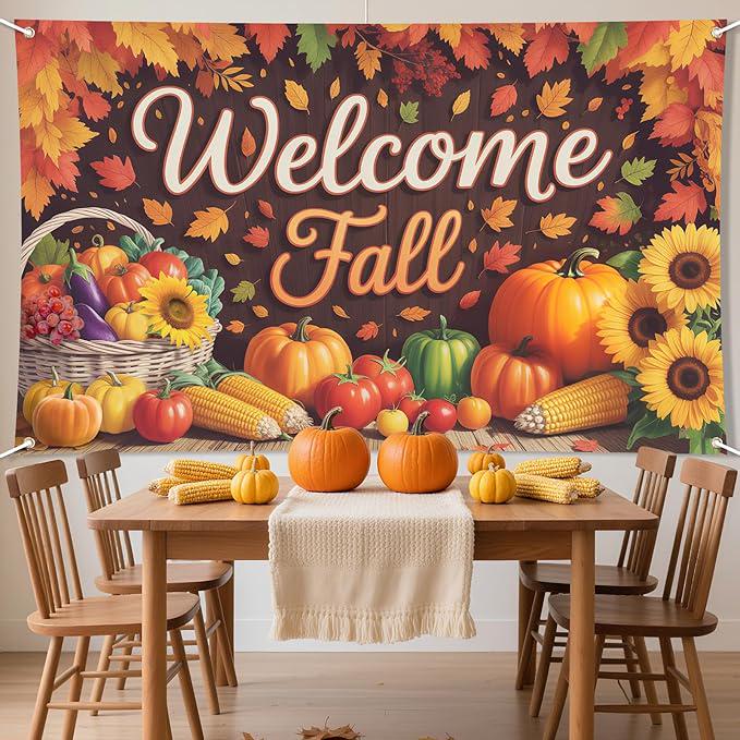 Welcome Fall Backdrop Pumpkin Sunflower 70x43 Inch Thanksgiving Party Decorations