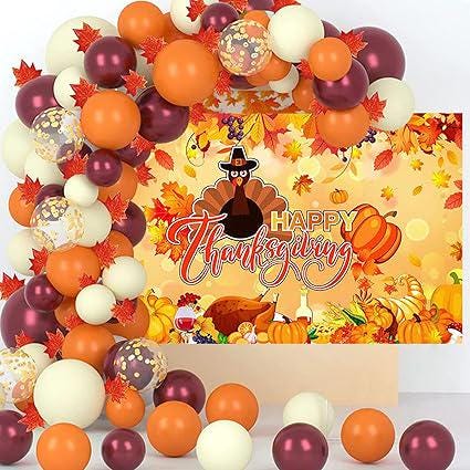 Thanksgiving Backdrop Banner Happy Thanksgiving Fall Party Decor with Maple Leaves Turkey