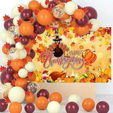 Thanksgiving Backdrop Banner Happy Thanksgiving Fall Party Decor with Maple Leaves Turkey