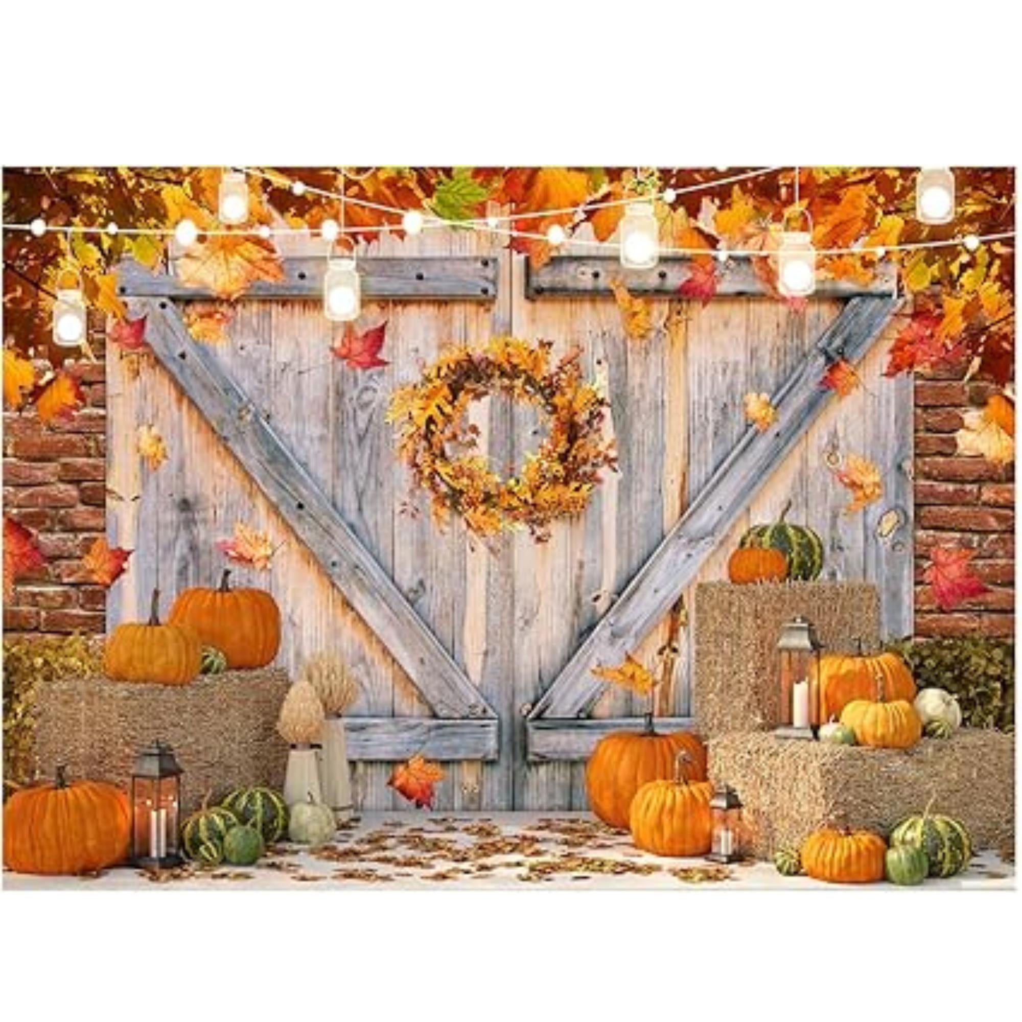 Fall Photo Backdrop Farm Barn Pumpkin Thanksgiving Background for Photography 7x5FT