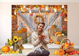 Fall Photo Backdrop Farm Barn Pumpkin Thanksgiving Background for Photography 7x5FT