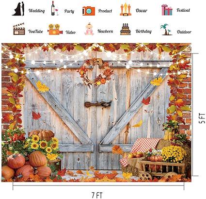 7x5ft Fall Thanksgiving Backdrop Pumpkin Harvest Barn Autumn Maple Leaves Party Photo Booth