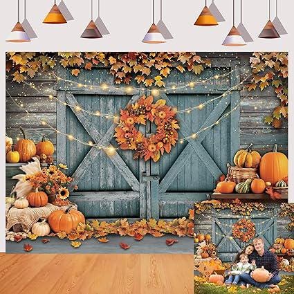Fall Thanksgiving Backdrop Rustic Barn Pumpkin Harvest Maple Leaves Friendsgiving Party Photo Props